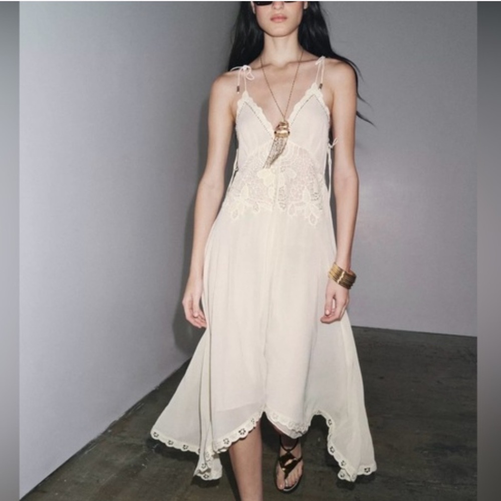 Zara NWT asymmetric crochet dress ecru ZW Collection 5107/276